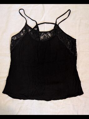 Lace-Yoke Black Spaghetti Strap Cami